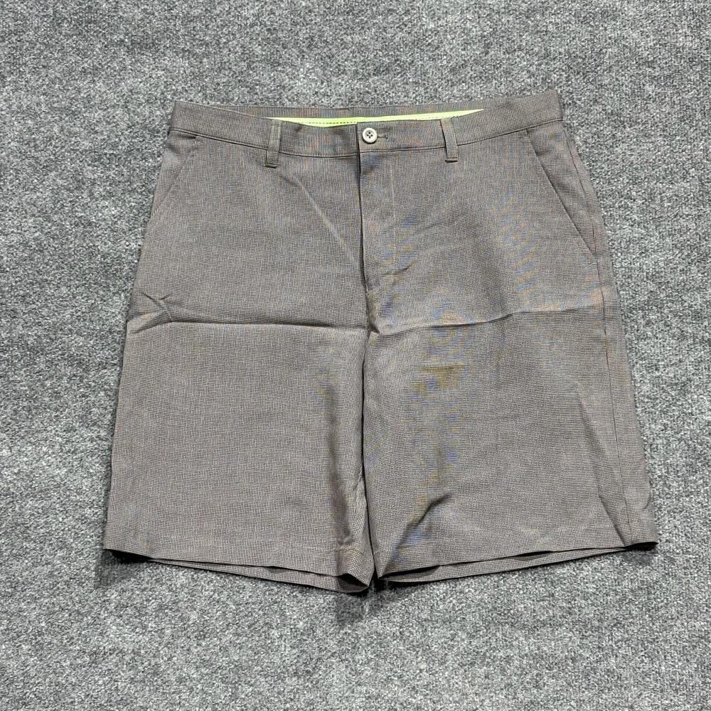 IZOD Golf Shorts Mens 34 Brown Check Microfiber Performance Pockets Summer